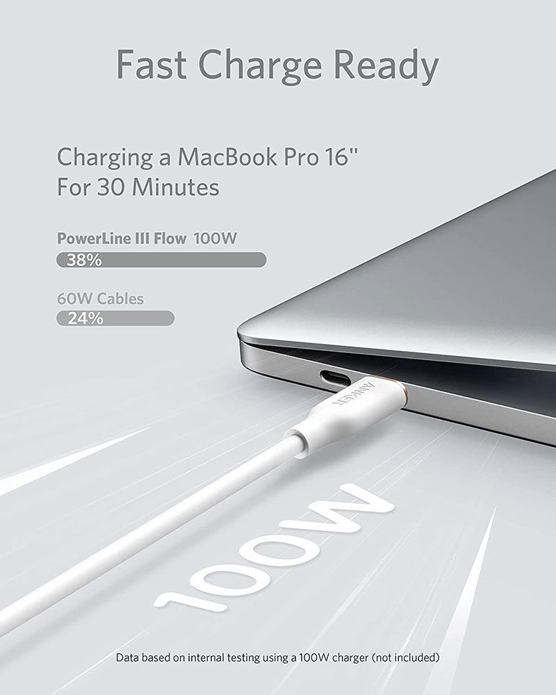 Anker PowerLine III Flow USB-C to USB-C 100W 1 8m 6ft -White product photo