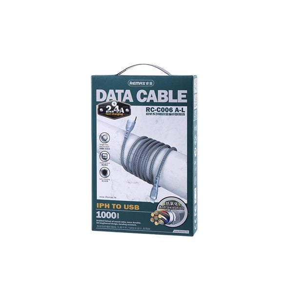 Remax Cable USB To Apple Lightning 8-pin 2 4A Sailing RC-C006 1 Meter Silver product photo