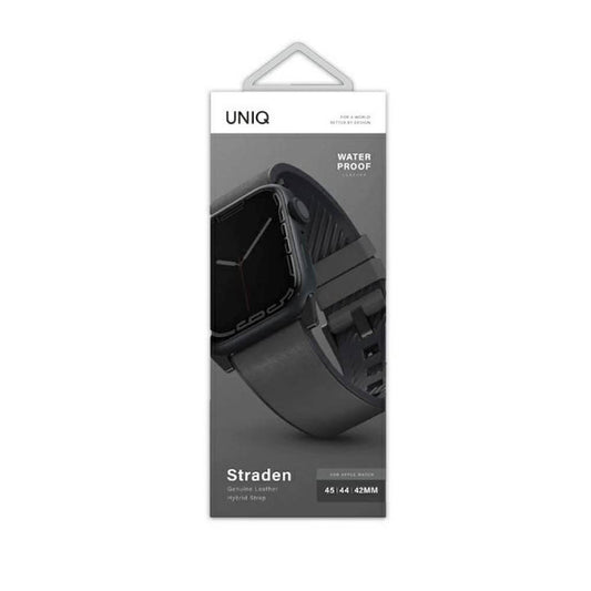 Uniq Apple Watch 42-45 mm Straden Leather Waterproof Strap - Rhino Grey
