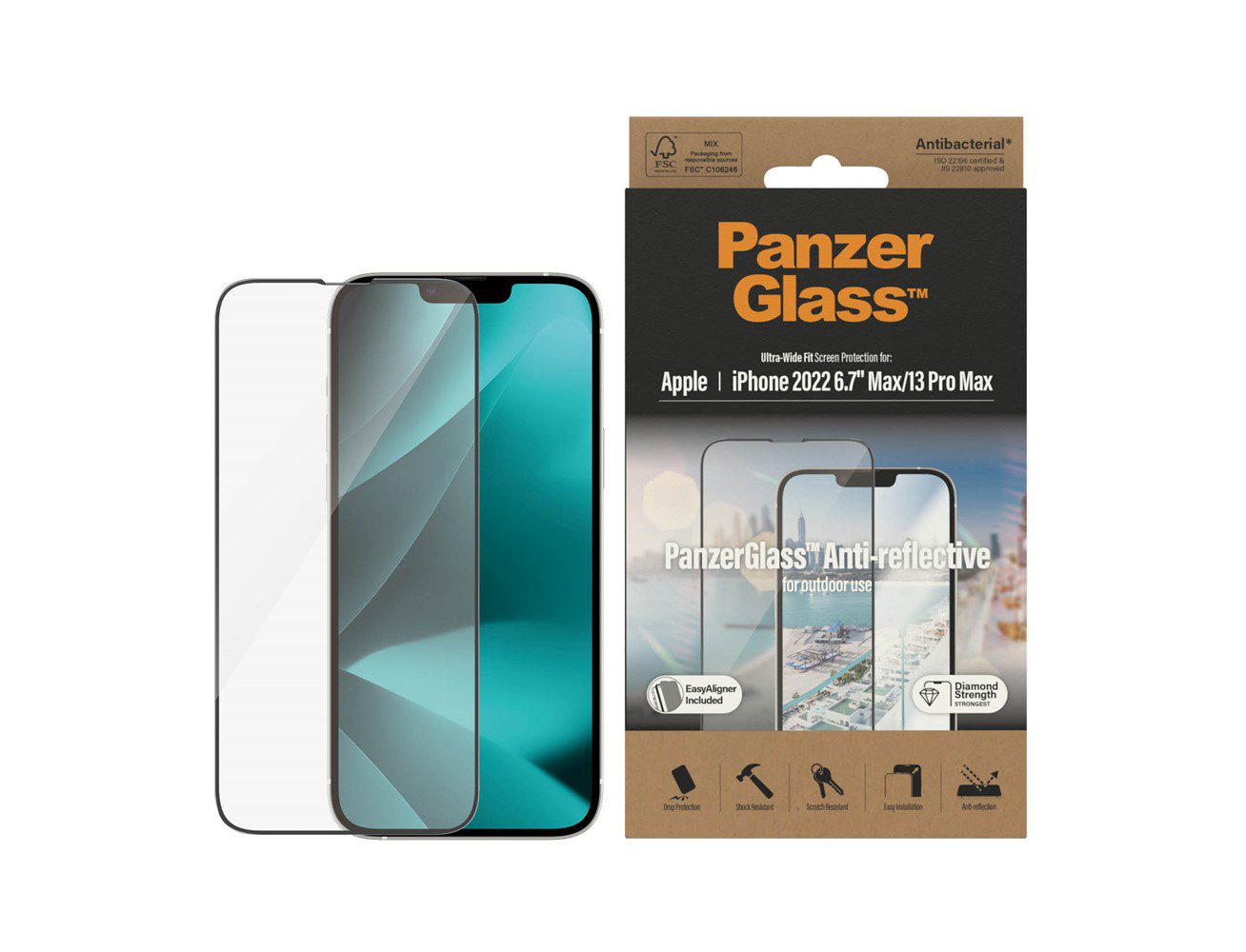 PanzerGlass iPhone 14 Pro Max Antibacterial Tempered Glass Ultra Wide Fit