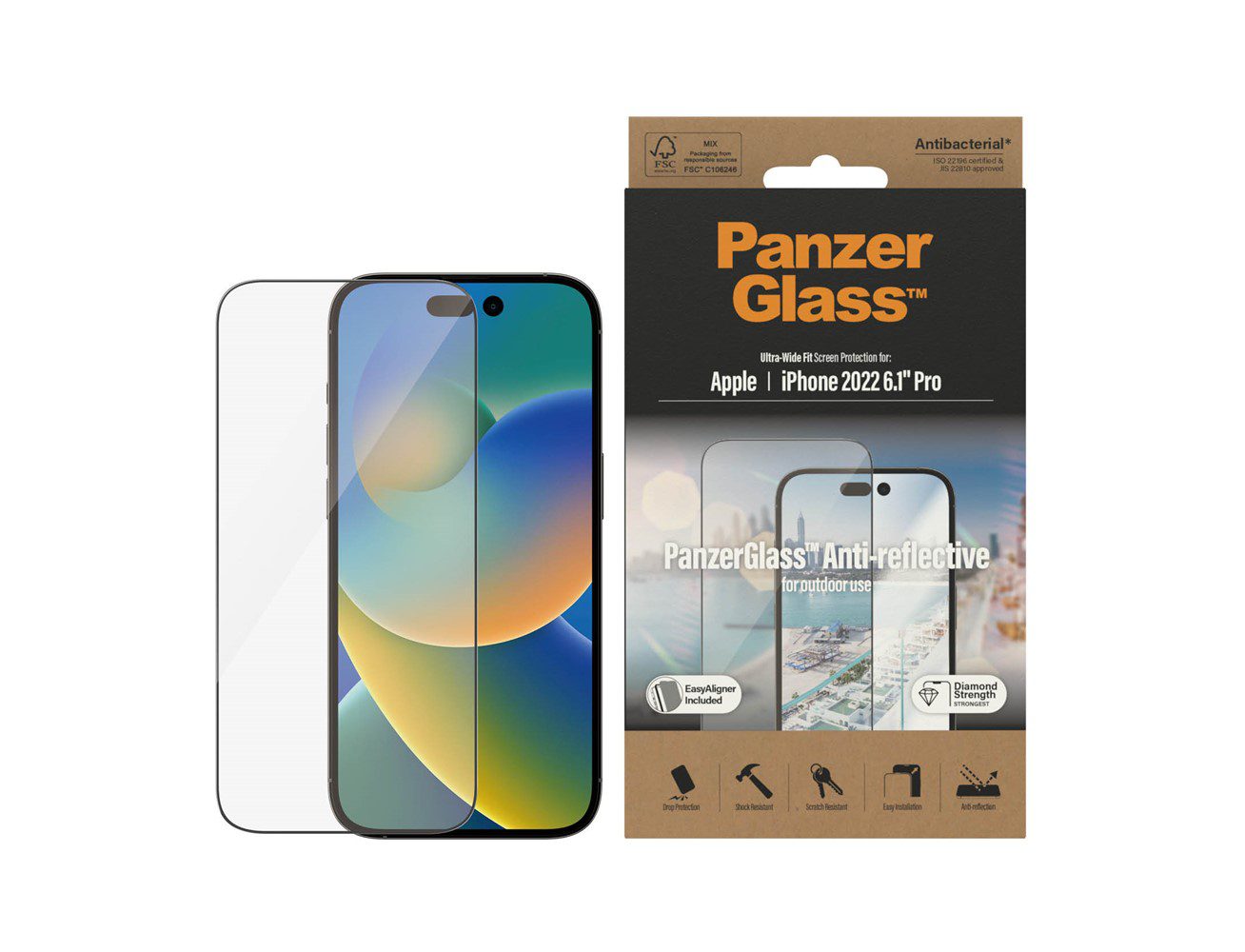 PanzerGlass iPhone 14 Pro Antibacterial Tempered Glass Ultra Wide Fit