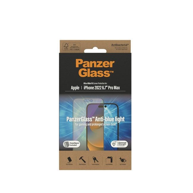 PanzerGlass iPhone 14 Pro Max Antibacterial Tempered Glass Ultra Wide Fit Anti