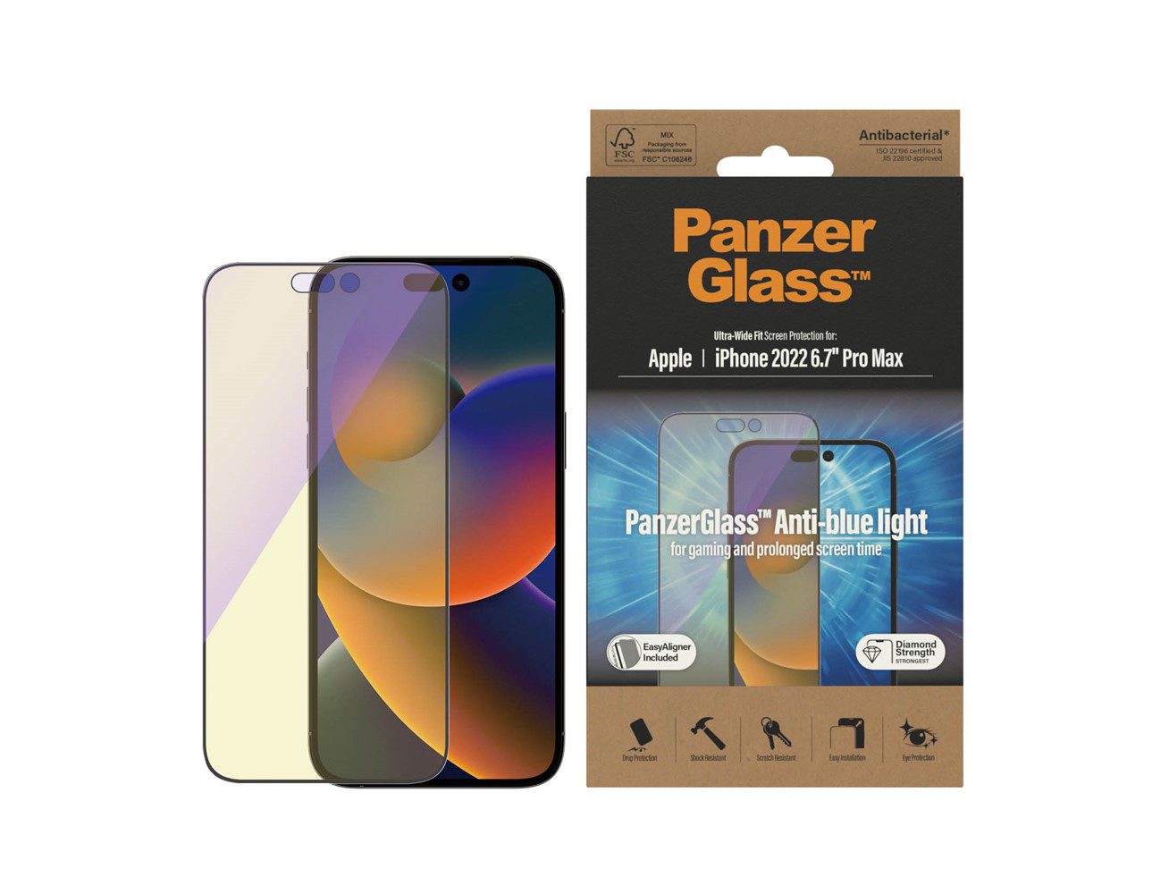PanzerGlass iPhone 14 Pro Max Antibacterial Tempered Glass Ultra Wide Fit Anti