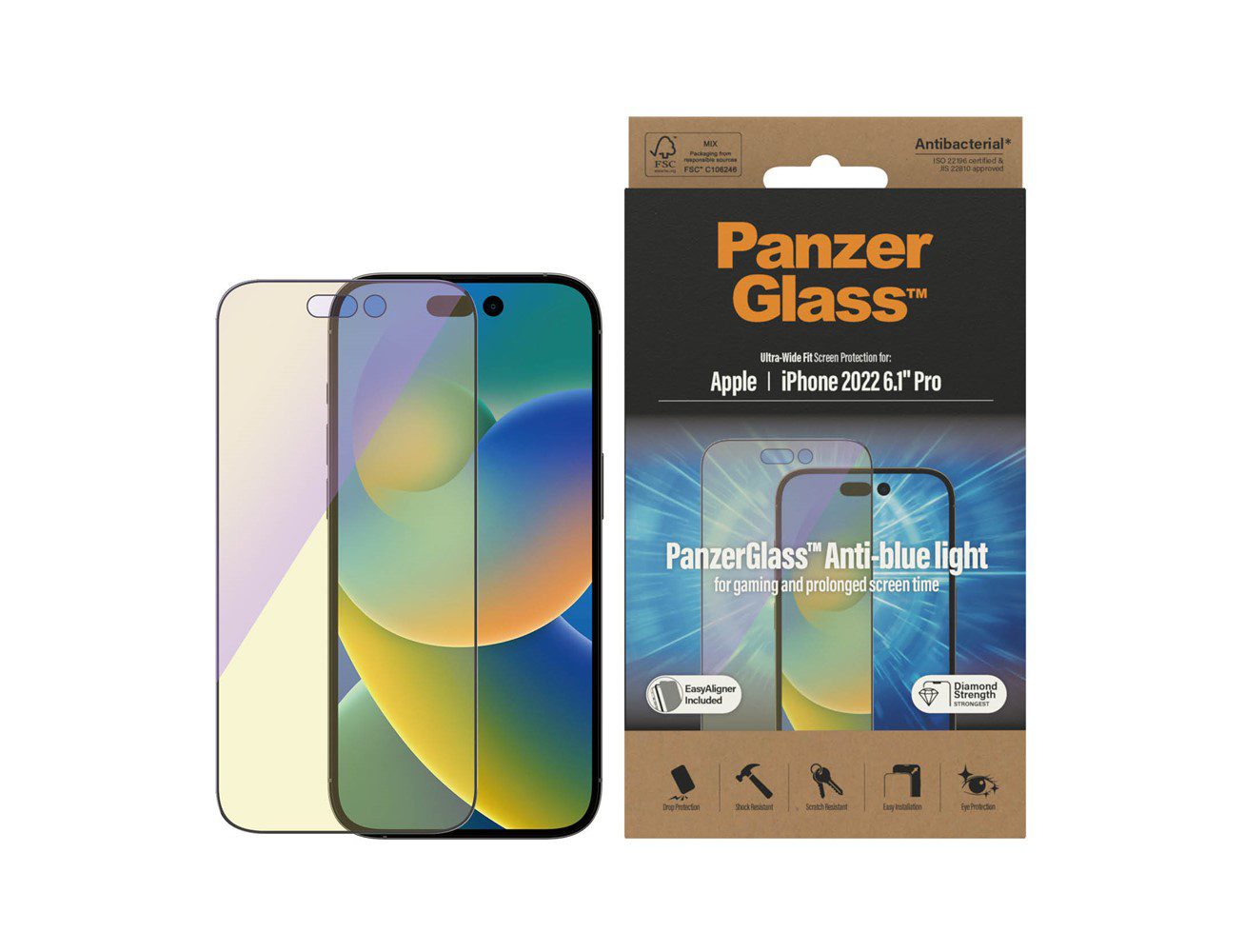 PanzerGlass iPhone 14 Pro Antibacterial Screen Tempered Glass product photo