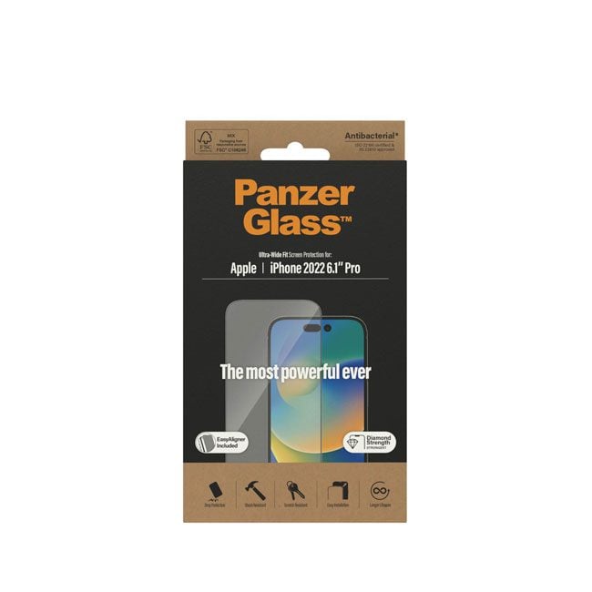 PanzerGlass iPhone 14 Pro Antibacterial Tempered Glass Ultra Wide Fit Clear product photo