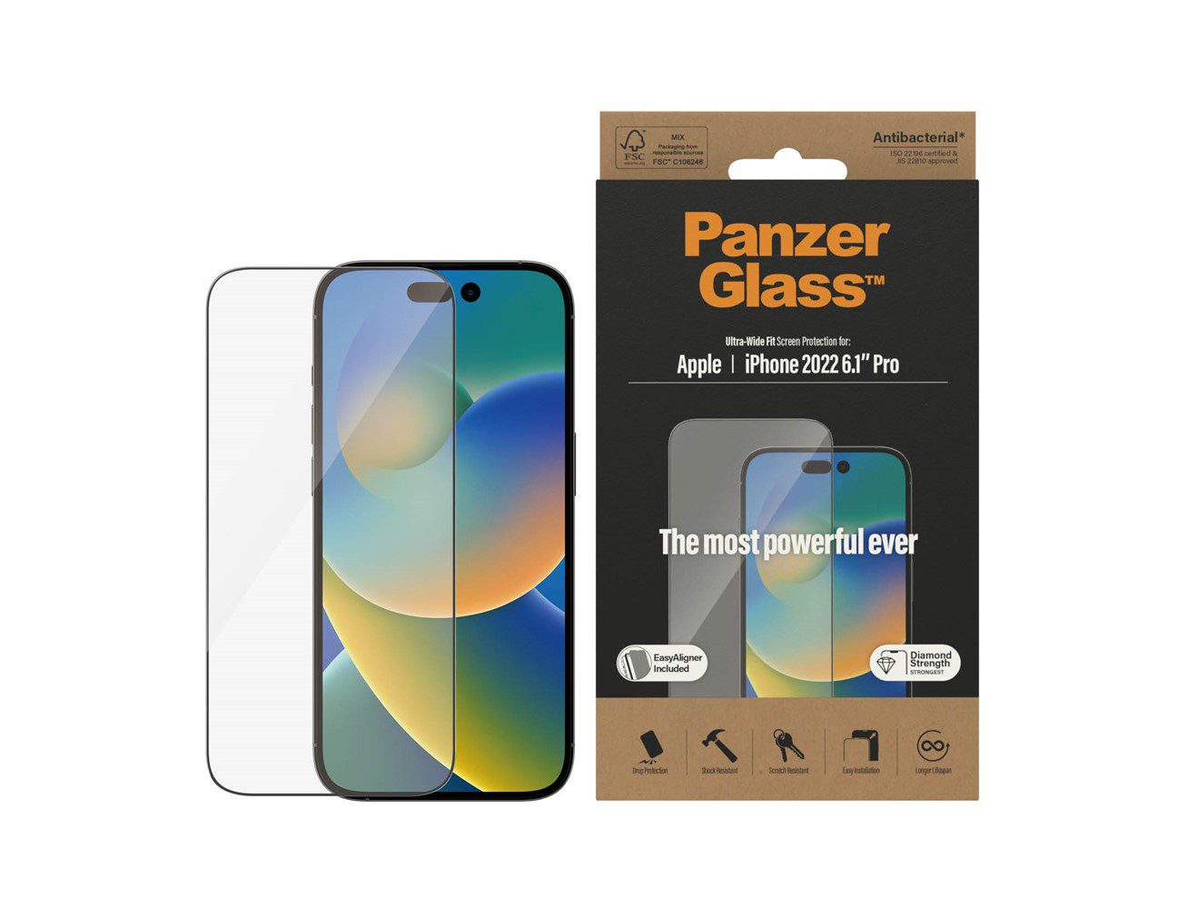 PanzerGlass iPhone 14 Pro Antibacterial Tempered Glass Ultra Wide Fit Clear product photo