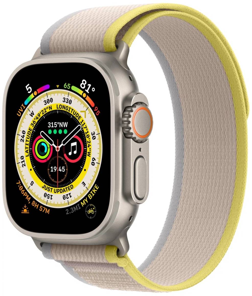 Apple Watch Ultra Titanium Case Yellow Beige Trail Loop -49mm product photo