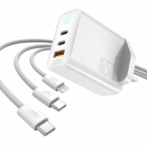 Brave 65W GaN USB-C Fast Charger Power Delivery & Quick Charge 2 USB-C & 1 USB-A