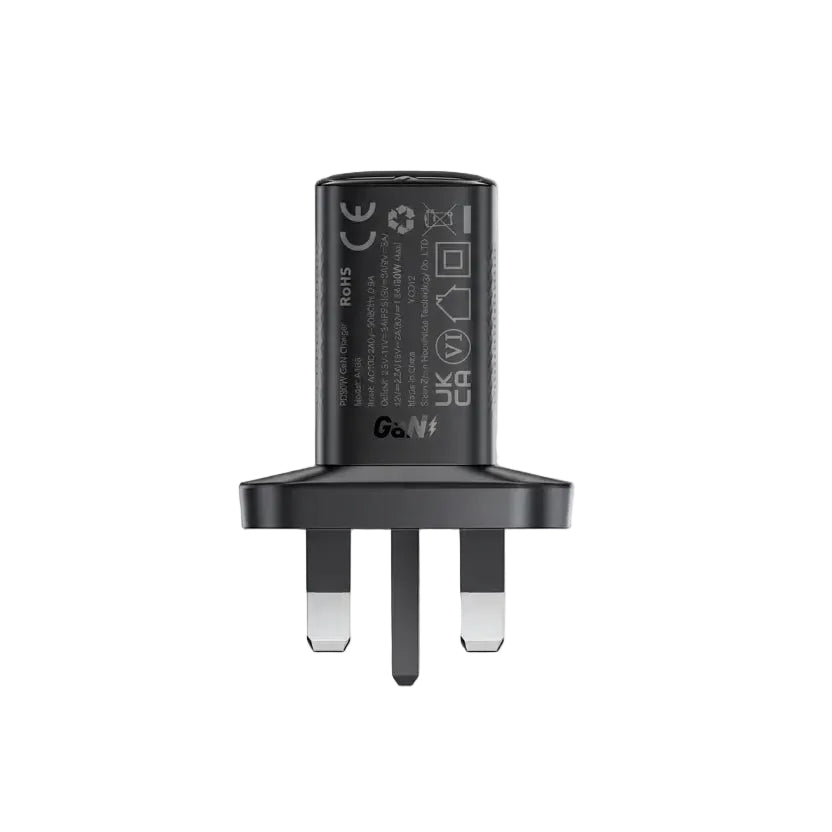 Acefast - 30W GaN USB-C Power Delivery 3-Pin UK Charging Plug - Black product photo