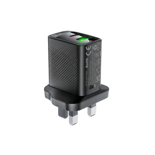 Acefast A99 30W GaN USB-C + USB-A UK Wall Charger - Black product photo