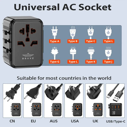 Brave 20W Fast Travel Charger GAN 3 Port + AC Adapter product photo