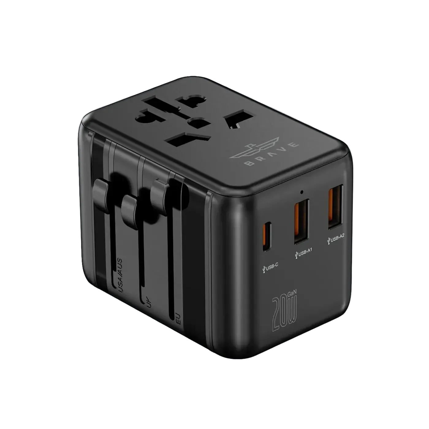 Brave 20W Fast Travel Charger GAN 3 Port + AC Adapter product photo