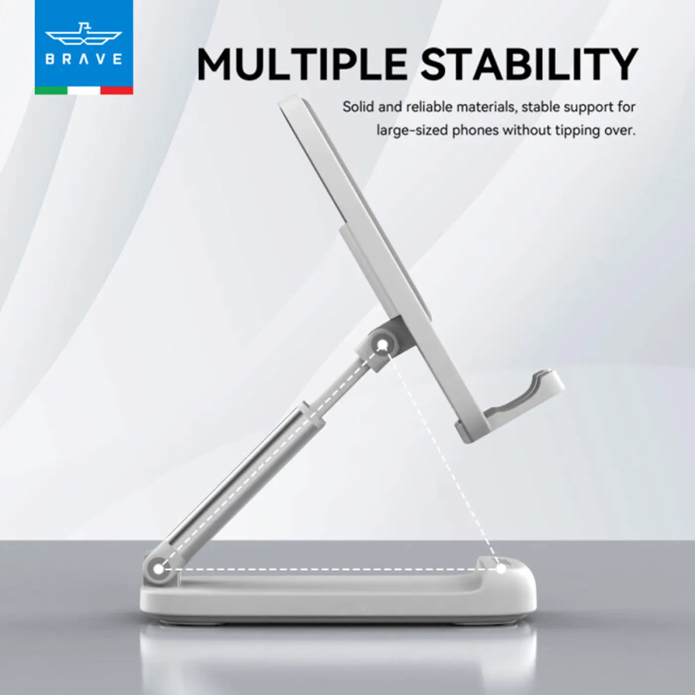 BRAVE 2-in-1 Foldable Adjustable Phone & Tablet Stand for Desk- White product photo