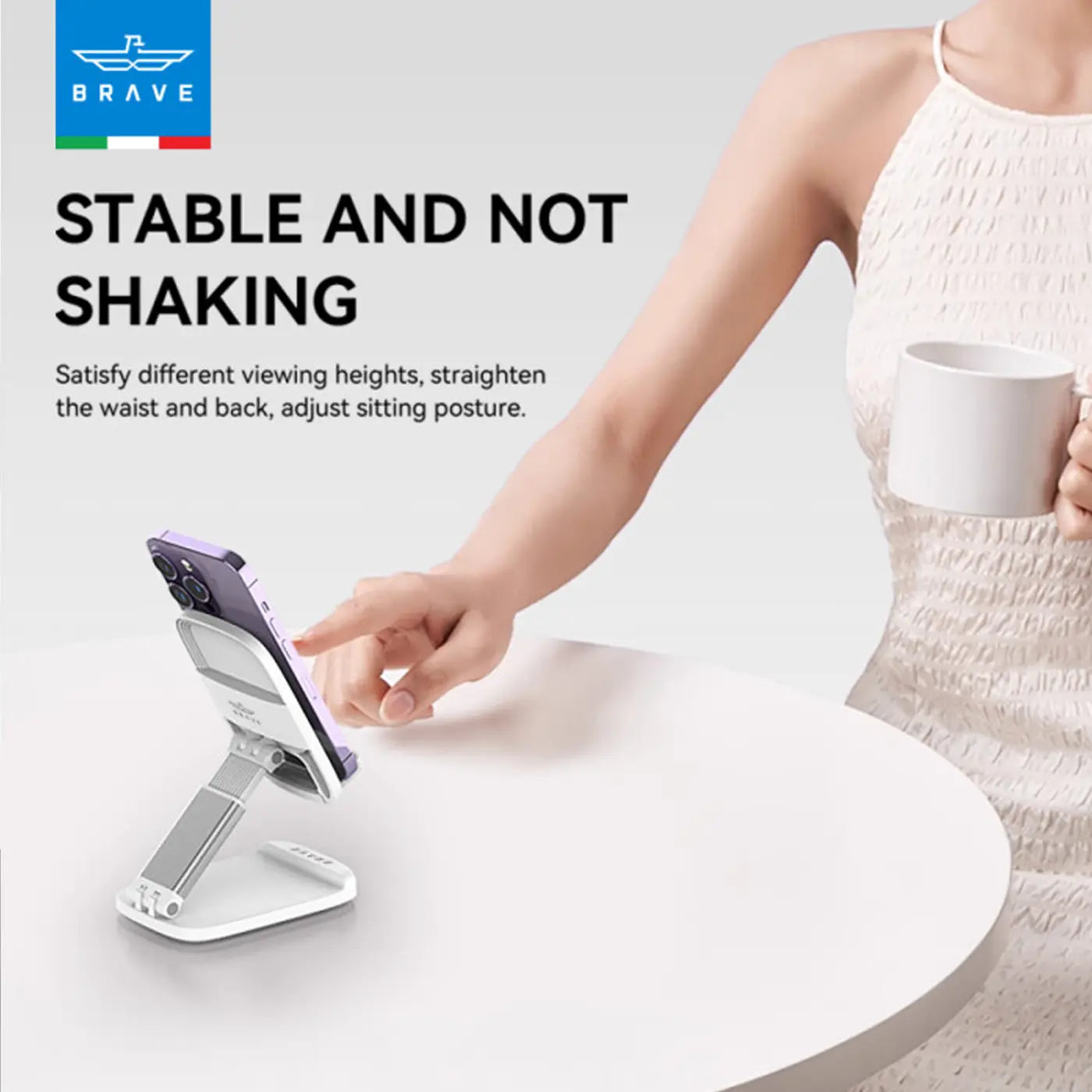 BRAVE 2-in-1 Foldable Adjustable Phone & Tablet Stand for Desk- White