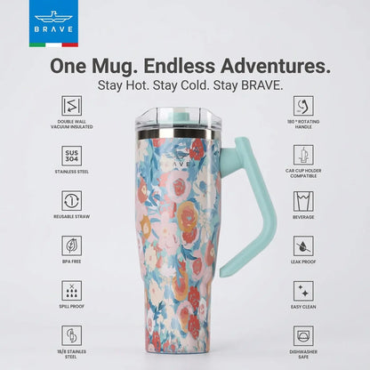 Brave Temp Guard Vacuum Insulated Travel Mug 1200ml - Green Rose product photo