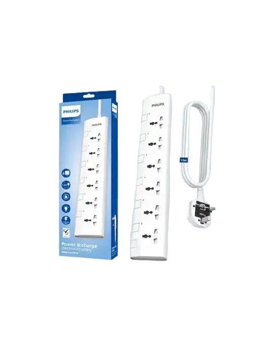 Philips 6-Way Universal Power Extension Cord 1 5M White product photo