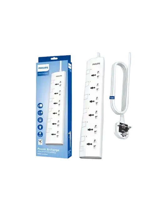 Philips 6-Way Universal Power Extension Cord 1 5M White product photo