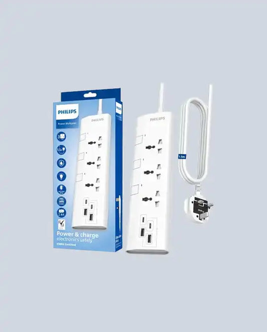 Philips 3-Way Universal Power Extension Cord 1 5M White product photo