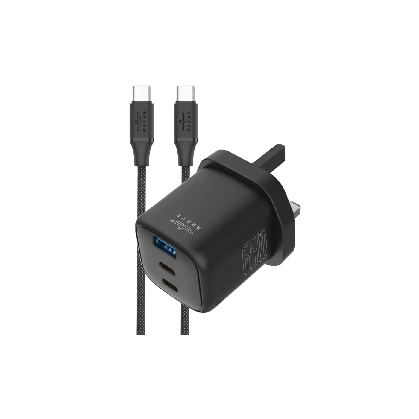 BRAVE BTC-44 65W GaN 3-Port USB-C Fast Charger - Black product photo