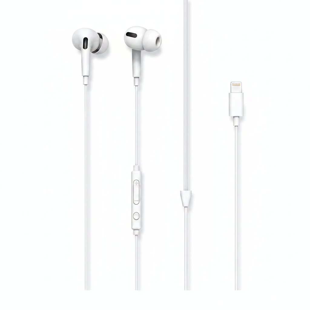 Levore Wired Earphones With MFI Lightning Connector 1.2m with ruble - White