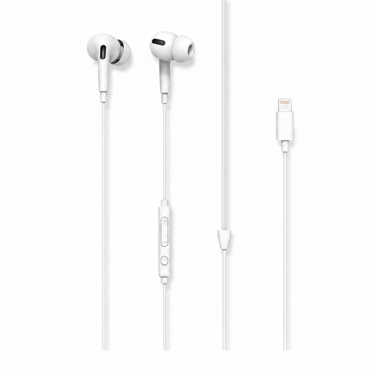 Levore Wired Earphones With MFI Lightning Connector 1.2m with ruble - White