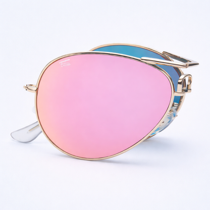 Foldies Foldable Polarized Aviators with High-Quality Cleaning Cloth and Leather Case Gold