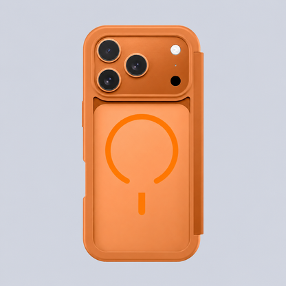Amazingthing For iPhone 17 Pro Max Glamour Folio Case, Flip Folio Wallet, Designed For MagSafe Accessories,  Drop Proof, Magnetic Phone Cover -orange