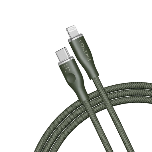 Voltme Powerlink Rugg Double Nylon Cable Type C to Lightning 3A / 1.2M Zinc-Alloy Connector Green