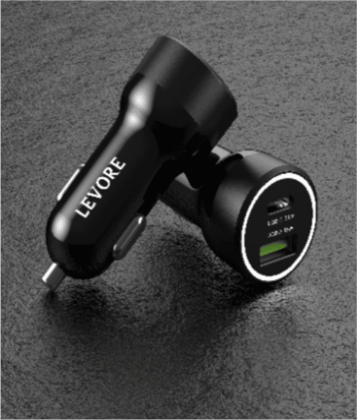 Levore Car Charger 51W 1XUSB-C PD and 1XUSB-A QC3 Port - Black