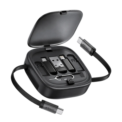 Acefast J3 multifunctional travel set with retractable charging data cable, Black