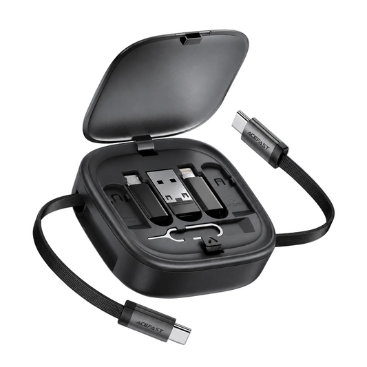 Acefast J3 multifunctional travel set with retractable charging data cable, Black