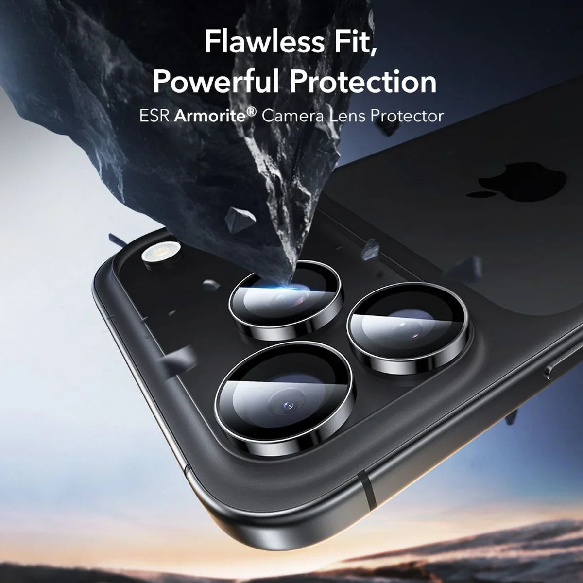 ESR iPhone 14 15 16 17 Pro & Pro Max Armorite Camera Lens Protector Black side view