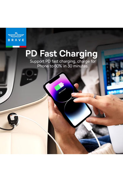 Brave 110W 2 Port Car Charger with Type-c cable product photo