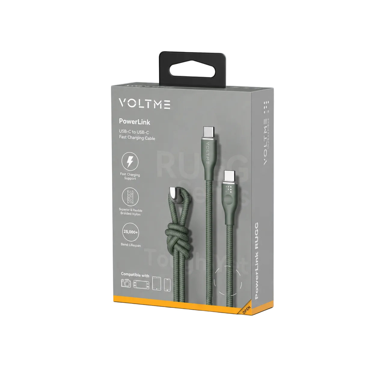 Voltme Powerlink Rugg Double Nylon Cable Type C to Type C 3A - 1M (60W) Green