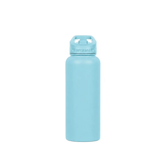 FIFTY-FIFTY 34 onzas - Botella de aguamarina con popote - Blue product photo