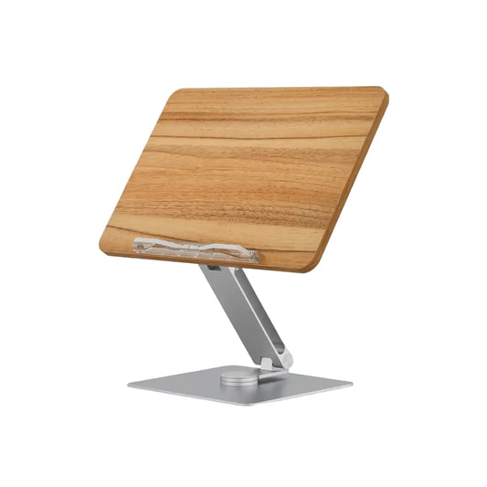 Rotatable 360° Adjustable Book Stand Holder - Wood Brown Aluminum Body product photo