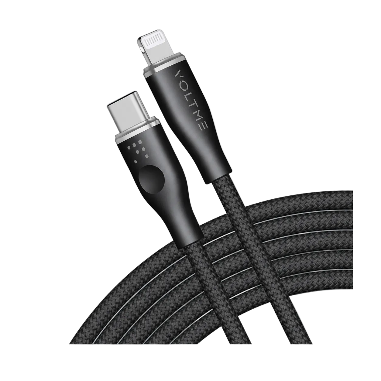 Voltme Powerlink Rugg Double Nylon Cable Type C to Lightning 3A (2.0M) Zinc-Alloy Connector Black