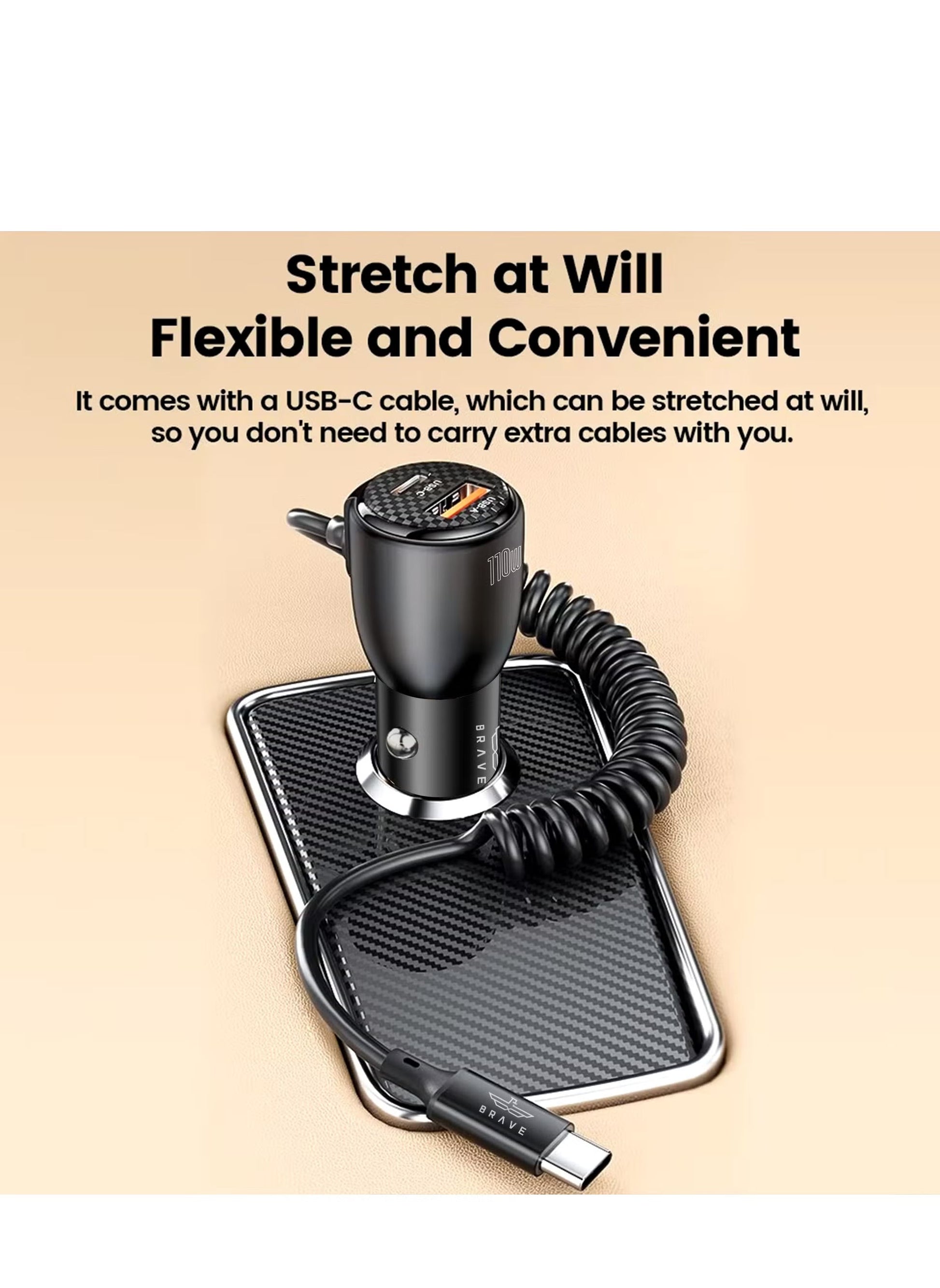 Brave 110W 2 Port Car Charger with Type-c cable additional product image