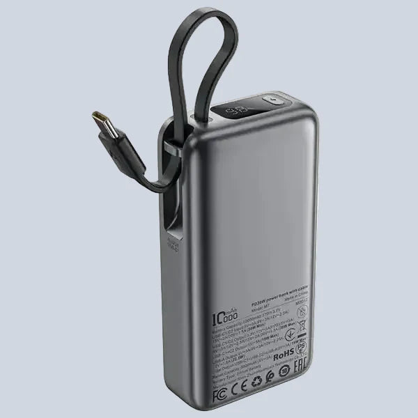 Acefast M7-10000 PD30W Power Bank with Cable Black product photo