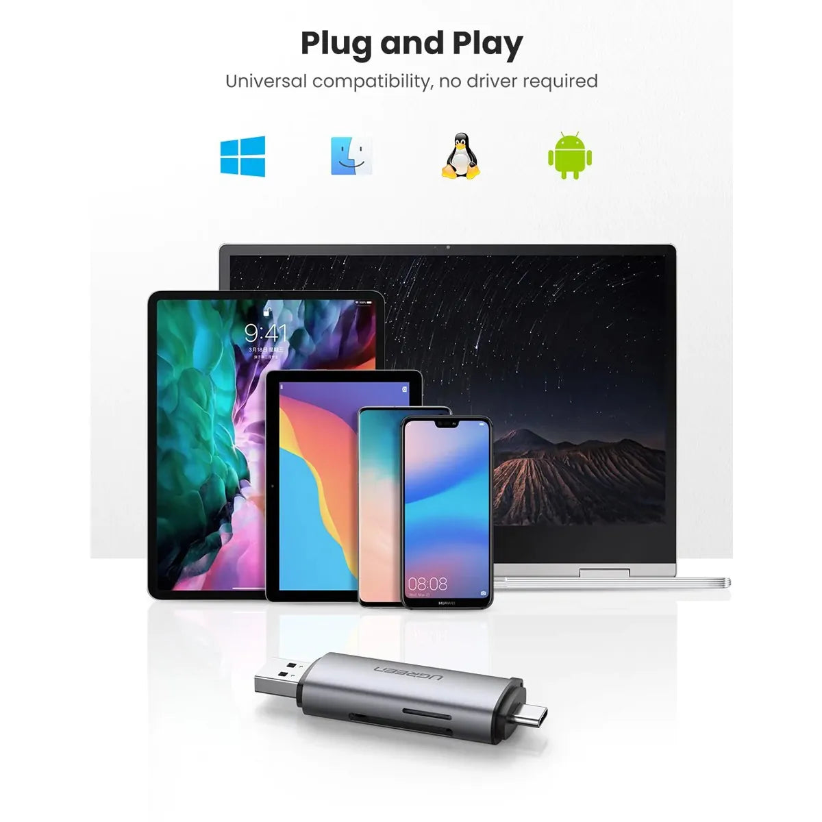 UGreen 2 in 1 USB-C USB A Card Reader product image
