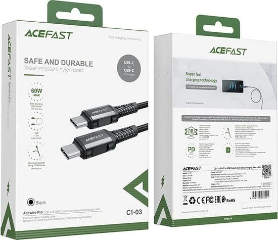 Acefast C1-03 USB-C to USB-C aluminum alloy charging data cable product photo