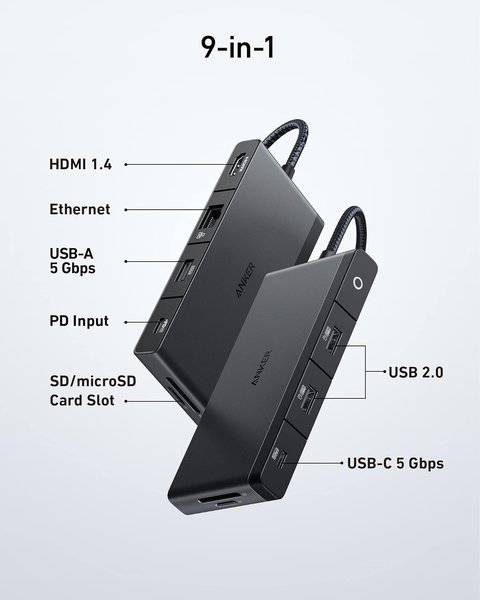 Anker USB C Hub 552 USB-C Hub 9-in-1 4K HDMI with 100W Power Delivery product photo