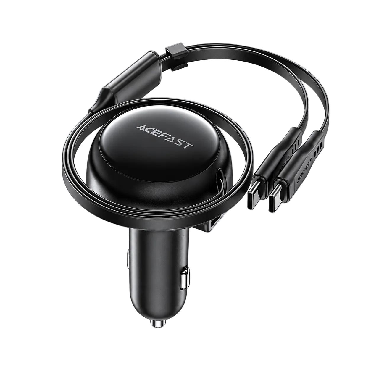 Acefast Car Charger B13, 53W, 2xUSB-C, with retractable cable (black)