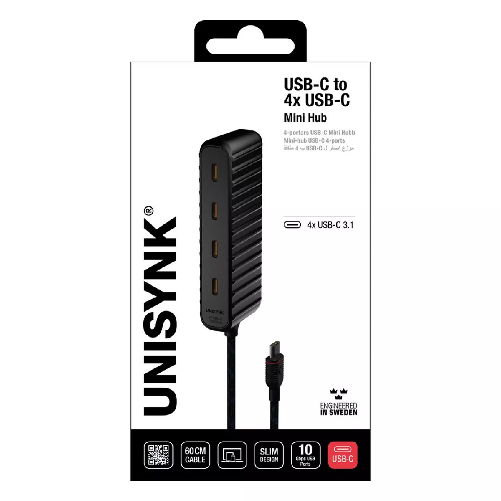 Unisynk USB-C to 4 USB-C Hub charger Black product image