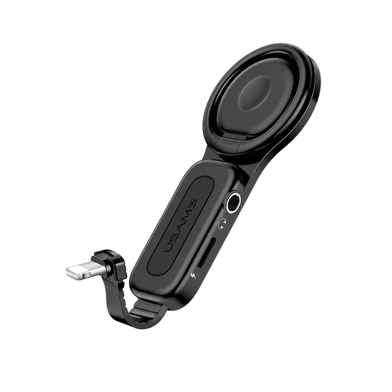 USAMS US-SJ275 Lightning to 3 5mm Ring Holder Adapter - Black