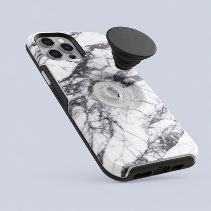 OtterBox iPhone 12 Pro Max Otter + POP Symmetry Series Case - White Marble side view