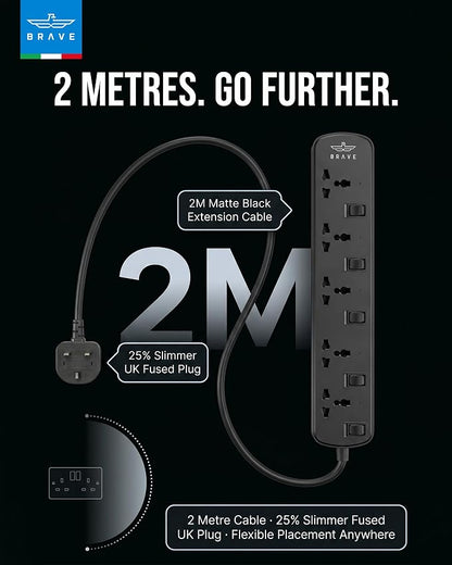 Brave 5-Way Universal Power Strip (2m) - Black (BPS-05)