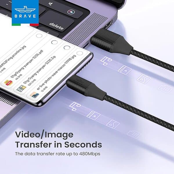 Brave 2 in 1 6A Fast Charging Data Cable product photo