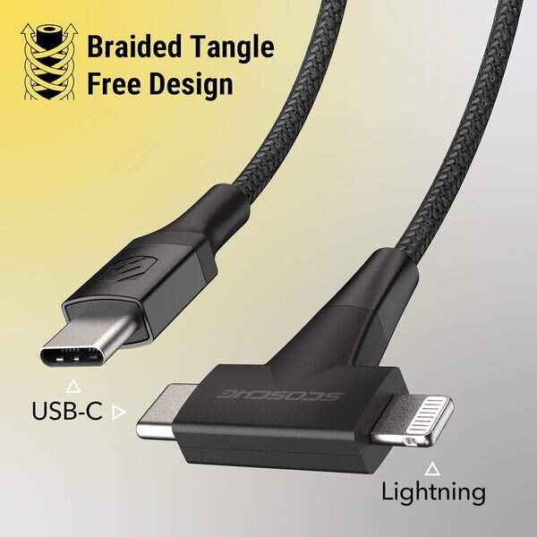 Scosche 2-in-1 USB-C to USB-C Lightning Dual Connectors -Black additional product image