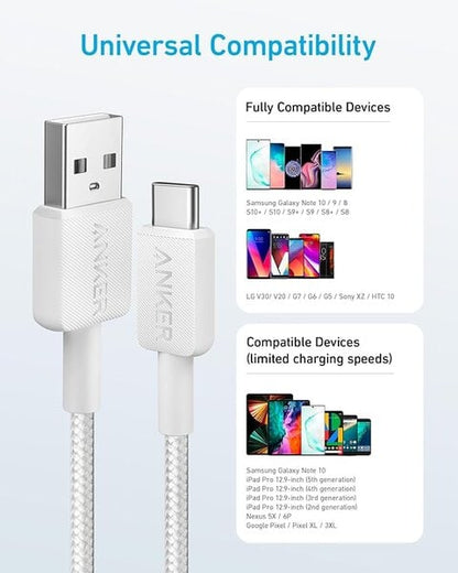 Anker USB to Type C 3ft Braided White PD Cable product image